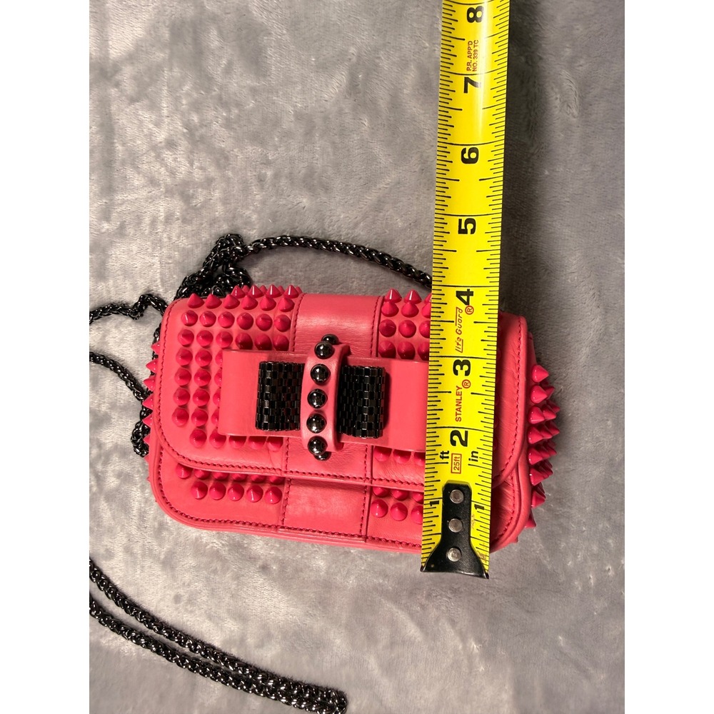 Christian Louboutin Sweet Charity Spiked Mini Shoulder Bag Neon Pink Leather - Picture 15 of 16